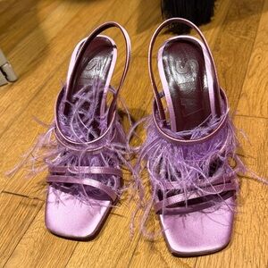 STAUD Purple Feathered Sandals